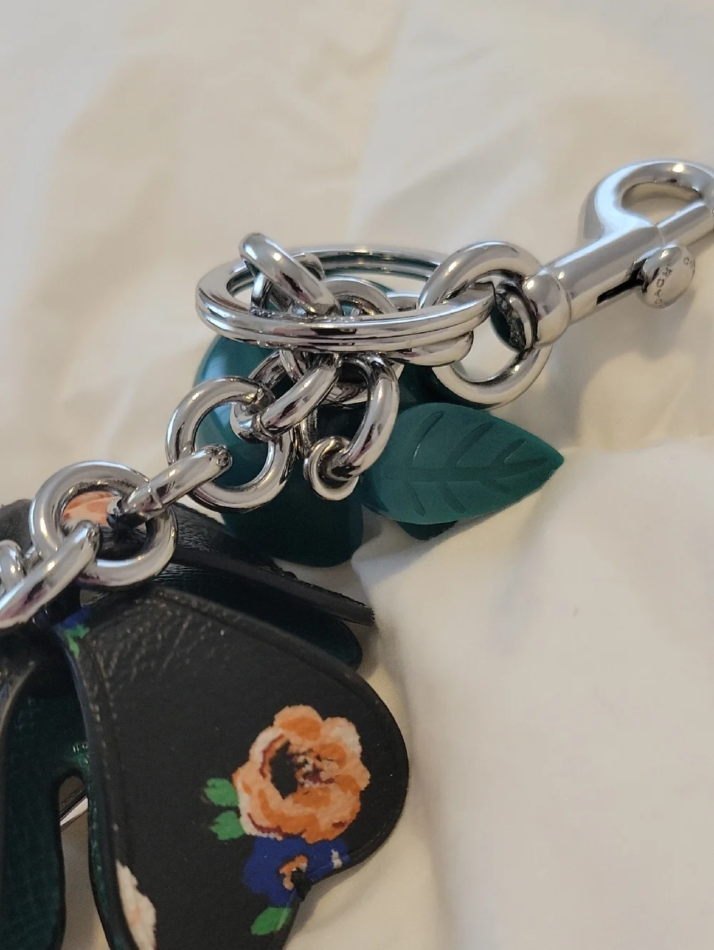 NWOT COACH Resin & Leather Tea Rose Keychain with Silver Hardware - Picture 8 of 11